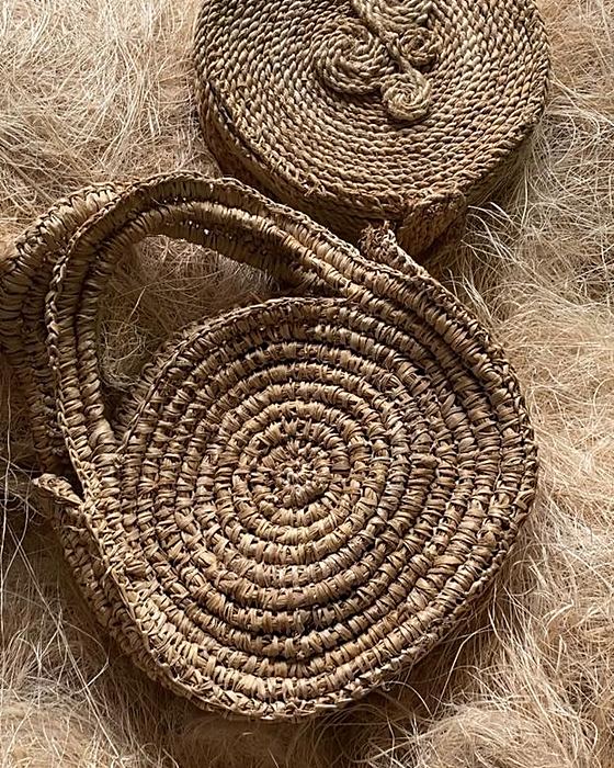 Round coiled plantain fibre bags